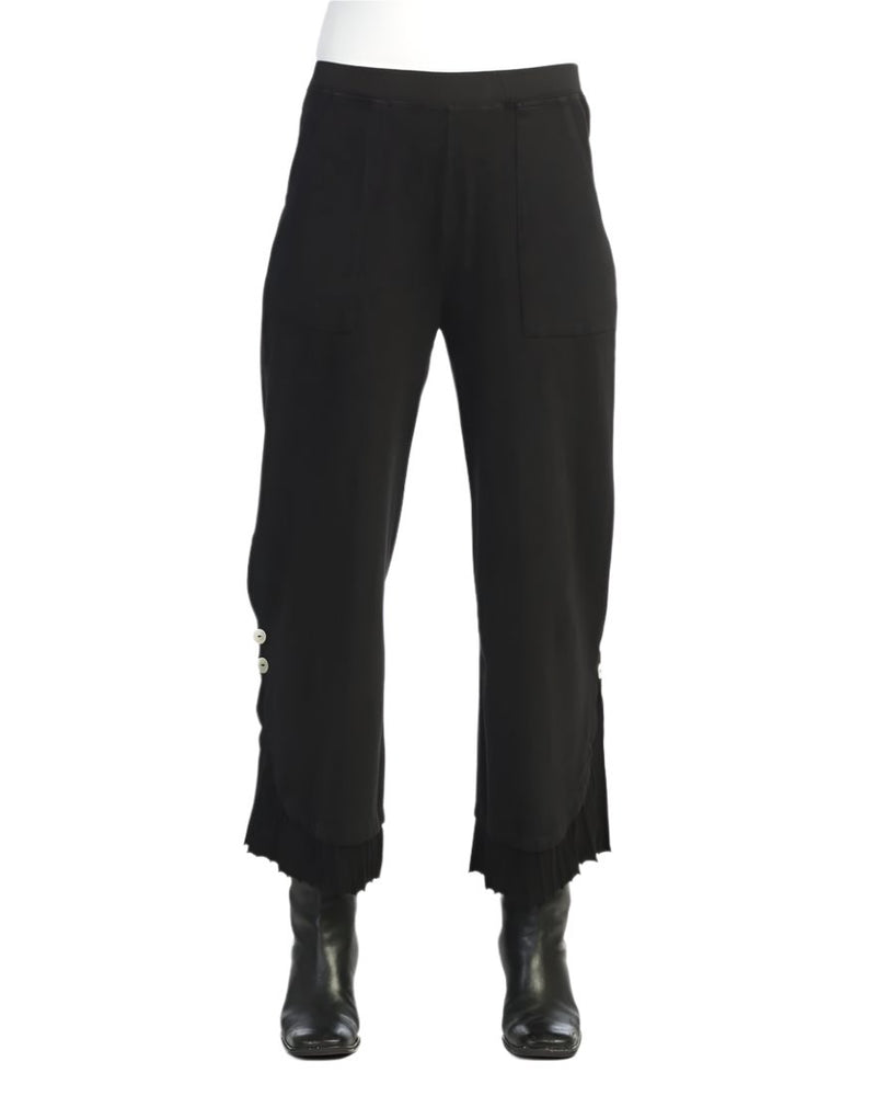 Mineral Washed Wide Leg Pant w/ Rib Contrast and Button Accent- M125