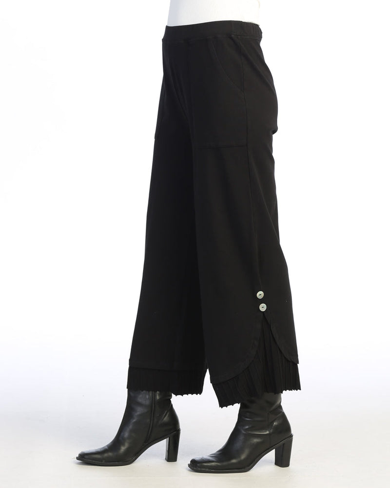 Jess & Jane Mineral Washed Wide Leg Pant w/ Rib Contrast and Button Accent- M125