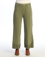 Mineral Washed Wide Leg Pant w/ Rib Contrast & Button Accent- M125
