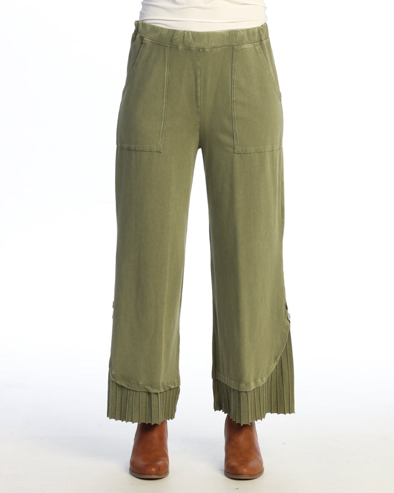 Mineral Washed Wide Leg Pant w/ Rib Contrast & Button Accent- M125