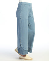 Mineral Washed Wide Leg Pant w/ Rib Contrast and Button Accent- M125