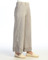 Mineral Washed Wide Leg Pant w/ Rib Contrast and Button Accent- M125