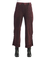 Mineral Washed Wide Leg Pant w/ Rib Contrast and Button Accent- M125