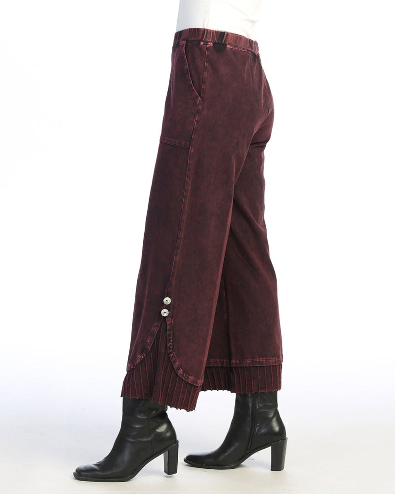 Jess & Jane Mineral Washed Wide Leg Pant w/ Rib Contrast and Button Accent- M125