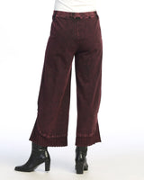 Mineral Washed Wide Leg Pant w/ Rib Contrast and Button Accent- M125