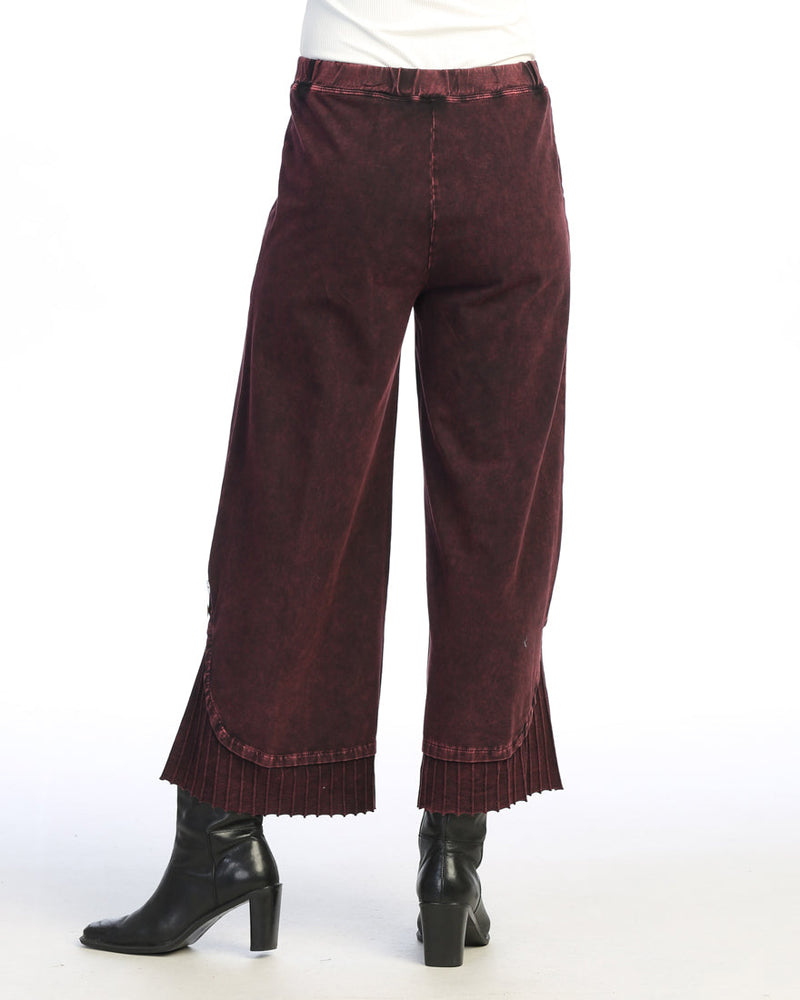 Jess & Jane Mineral Washed Wide Leg Pant w/ Rib Contrast and Button Accent- M125