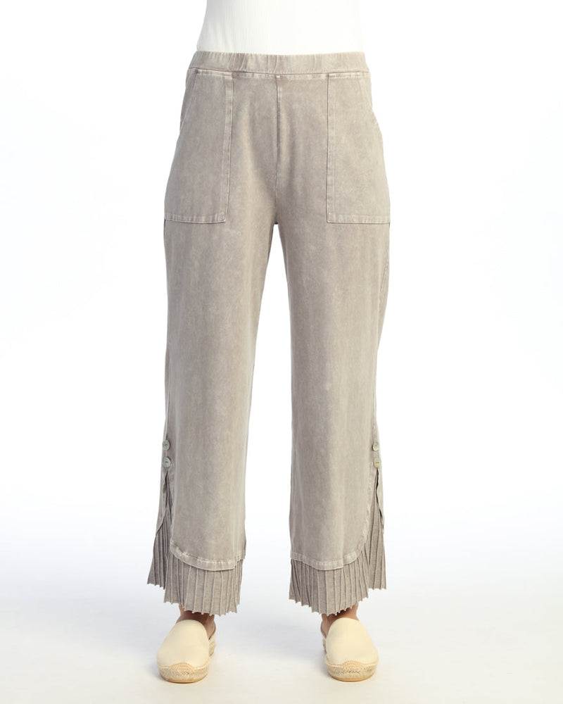 Mineral Washed Wide Leg Pant w/ Rib Contrast and Button Accent- M125