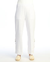 Mineral Washed Wide Leg Pant w/ Rib Contrast and Button Accent- M125