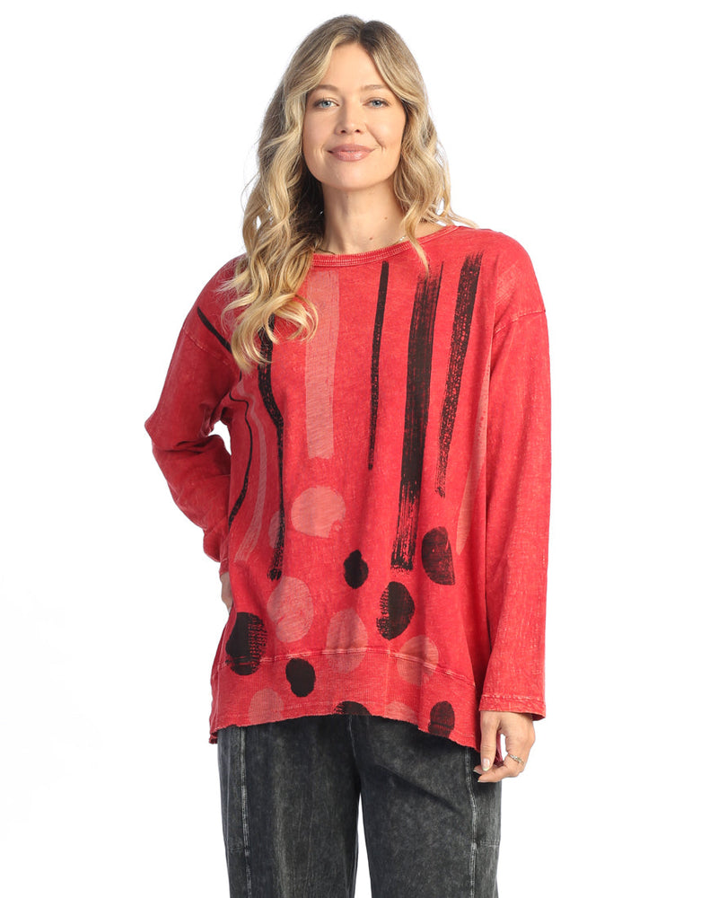 Jess & Jane "Drizzle" Mineral Washed Tunic Top w/ Slub Rib Contrast- M128-2032