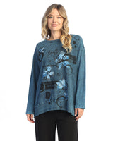 "Poppies" Mineral Washed Tunic Top w/ Slub Rib Contrast- M128-2044