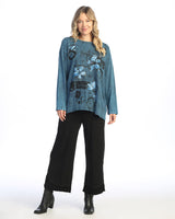 "Poppies" Mineral Washed Tunic Top w/ Slub Rib Contrast- M128-2044