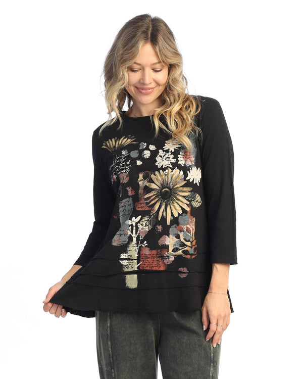 "Golden" Floral Print Layered Tunic Top - M66-2042