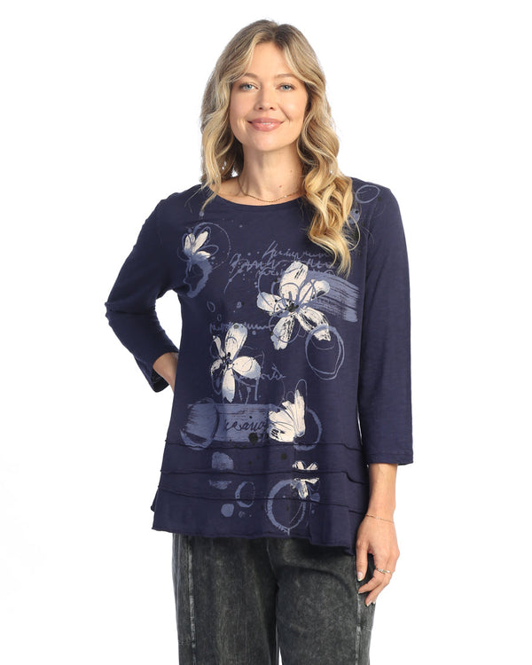 "Poppies" Floral Print Layered Tunic Top - M66-2044-  1X