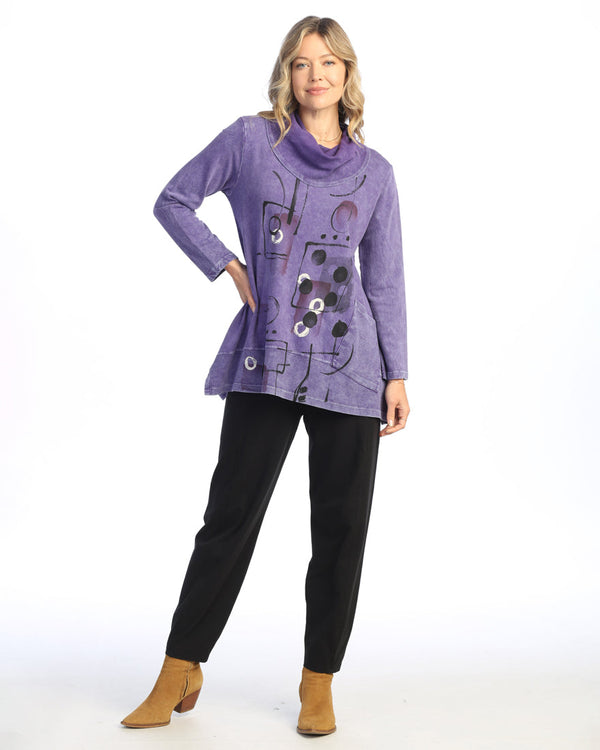 Jess & Jane “Scribbles” Cowl-Neck Knit Tunic - M74-2025