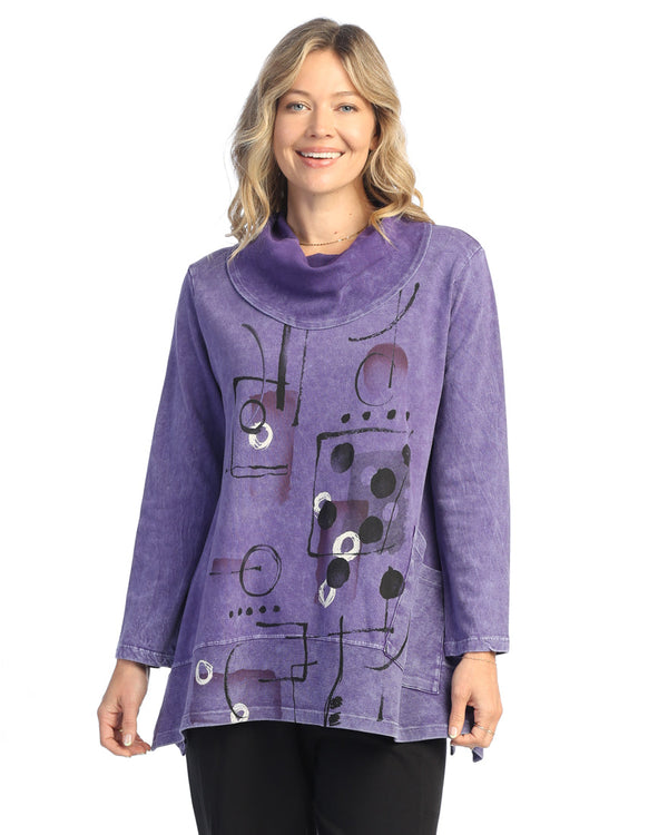 “Scribbles” Cowl-Neck Knit Tunic - M74-2025