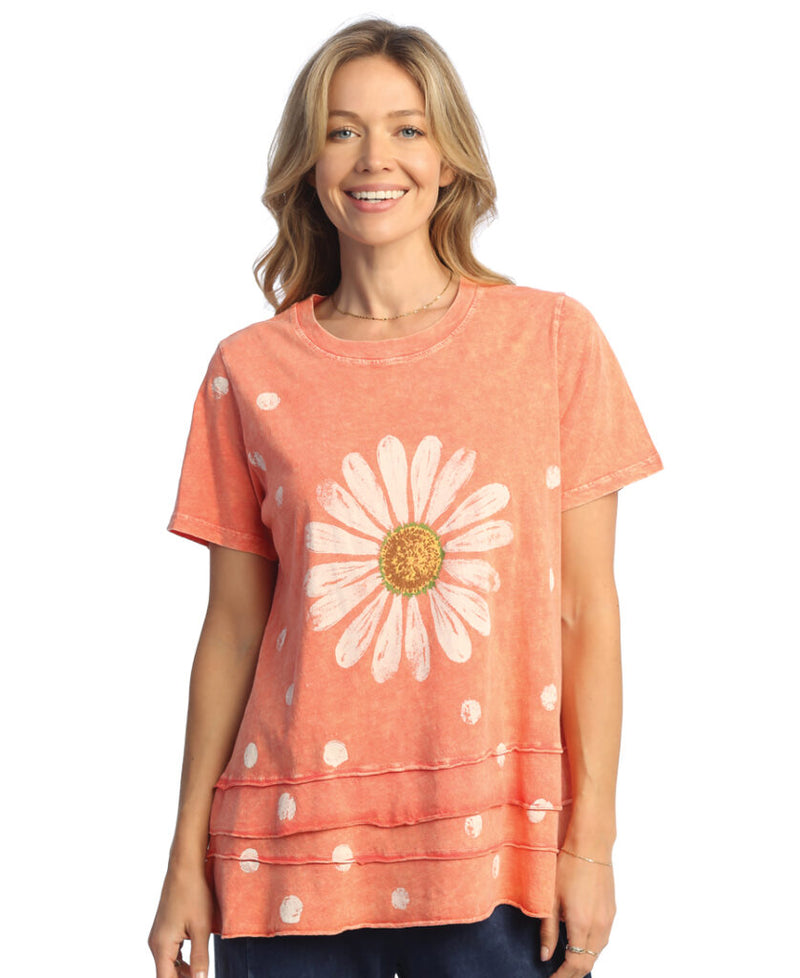 Jess & Jane “Happy Days" Abstract Print Layered Short Sleeve Top - M82-1361