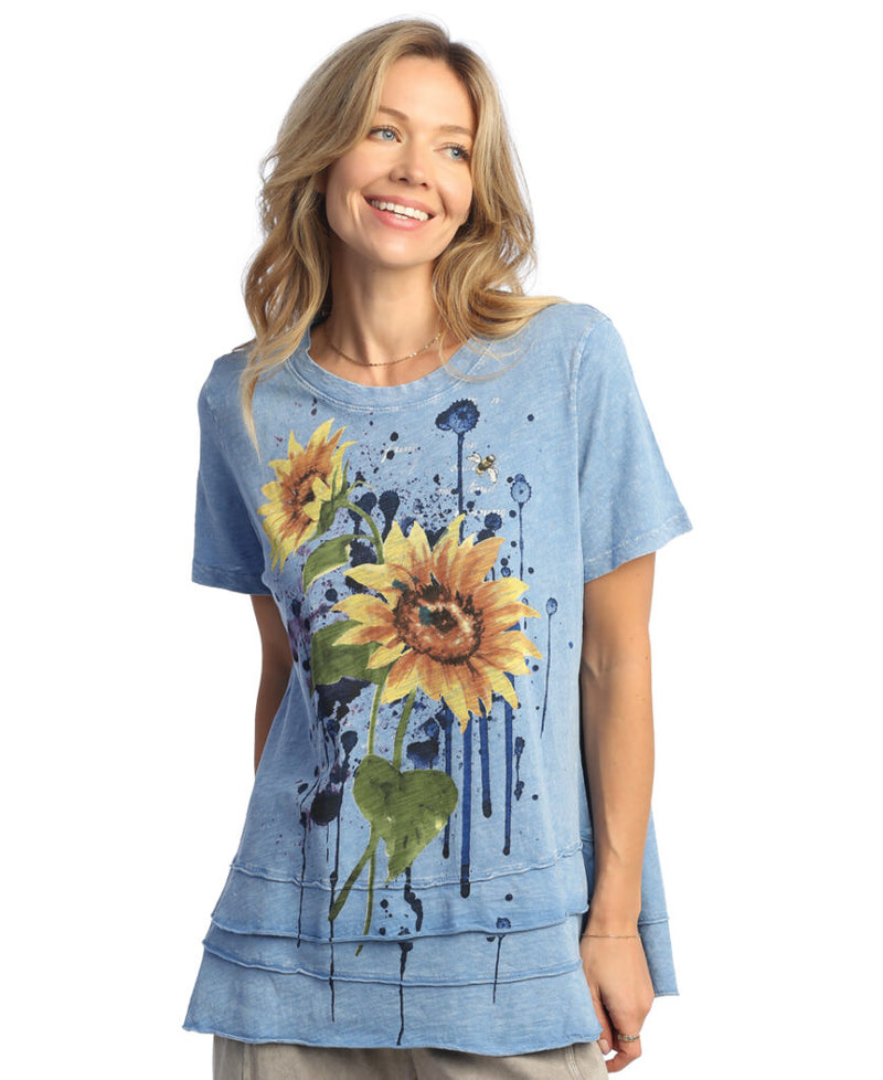 Jess & Jane “Cameo" Abstract Print Layered Short Sleeve Top - M82-1926