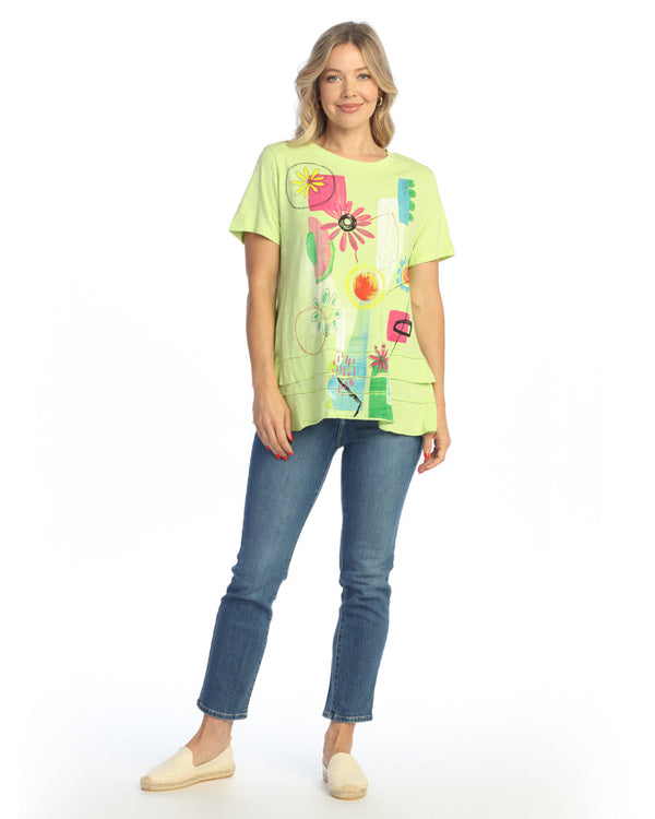 “Madison" Abstract Print Layered Short Sleeve Top - M82-2108