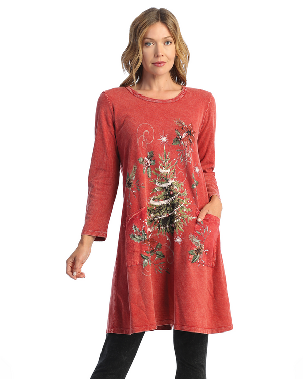 "Christmas Wish" Mineral Washed Dress w/Patch Pockets - M86-1659
