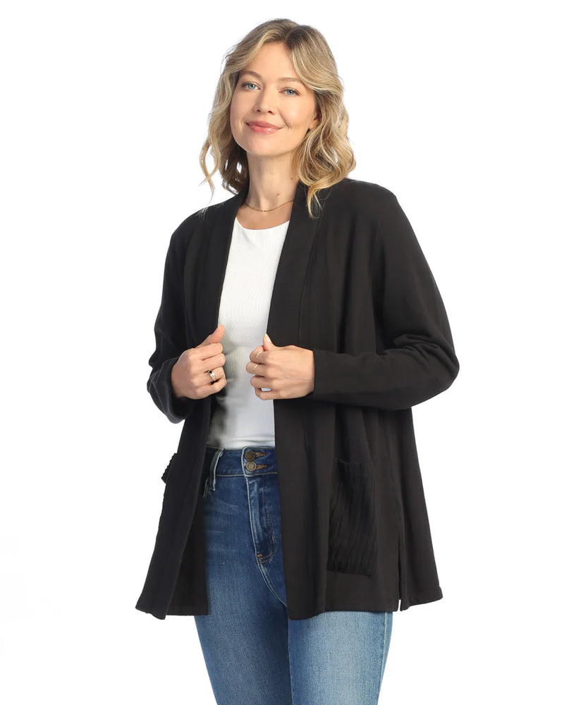 Jess & Jane Mineral Washed Open Cardigan With Contrast Patch Pockets - M90