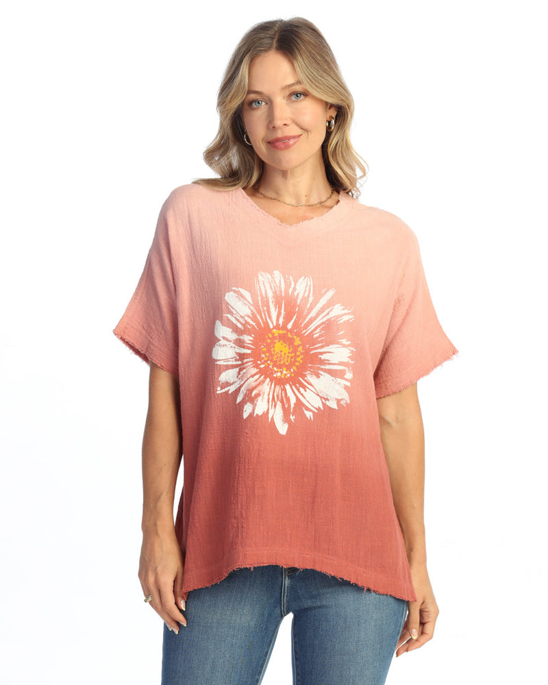 Short - Sleeve Gauze Top W/ Soft Fringe Accents - M92-