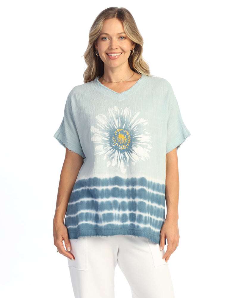 Short - Sleeve Gauze Top W/ Soft Fringe Accents - M92-