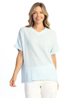 Short - Sleeve Gauze Top W/ Soft Fringe Accents - M92-