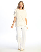 Short - Sleeve Gauze Top W/ Soft Fringe Accents - M92-