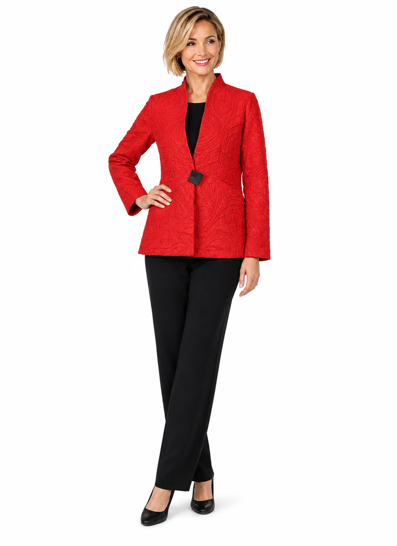 Tonal Jacquard One-Button Jacket in Red - MJ6019-RD