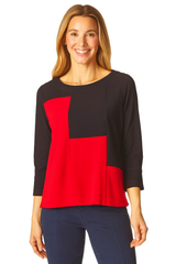 Textured Colorblock Top in Red & Black- 3252