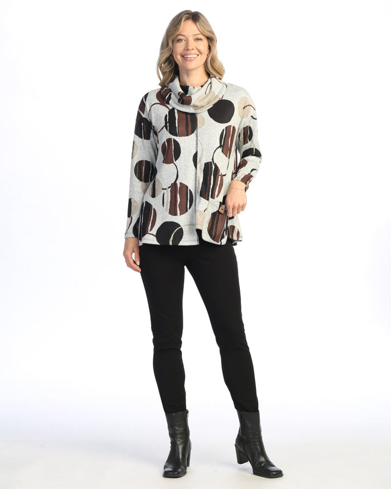 Jess & Jane "Mocha" French Brush Turtleneck Tunic Top with Pocket - NB3-1969