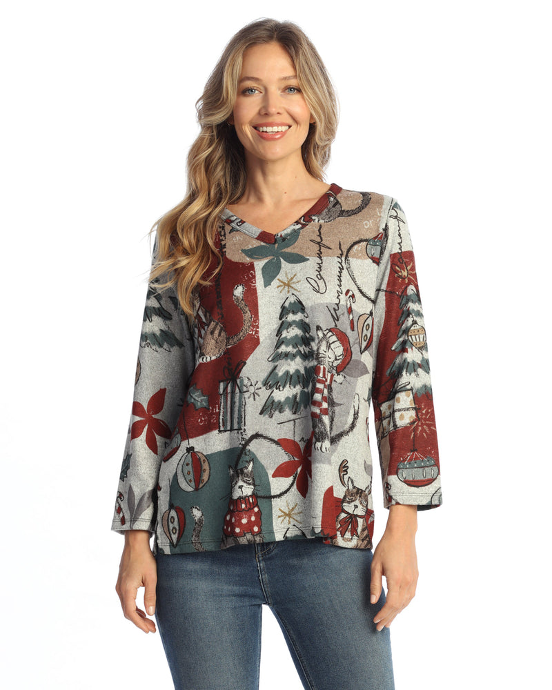 "Starlight" Novelty Brush V-Neck Top - NB4-2126