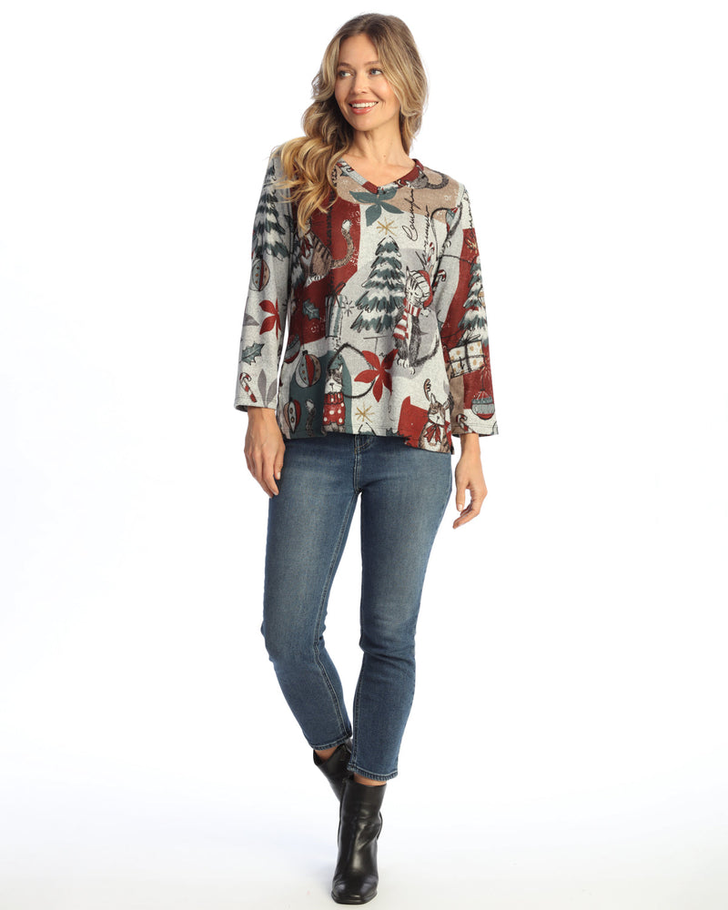 "Starlight" Novelty Brush V-Neck Top - NB4-2126