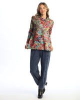 "Potpourri" Novelty Brush Gathered Neck Top - NB6-1978