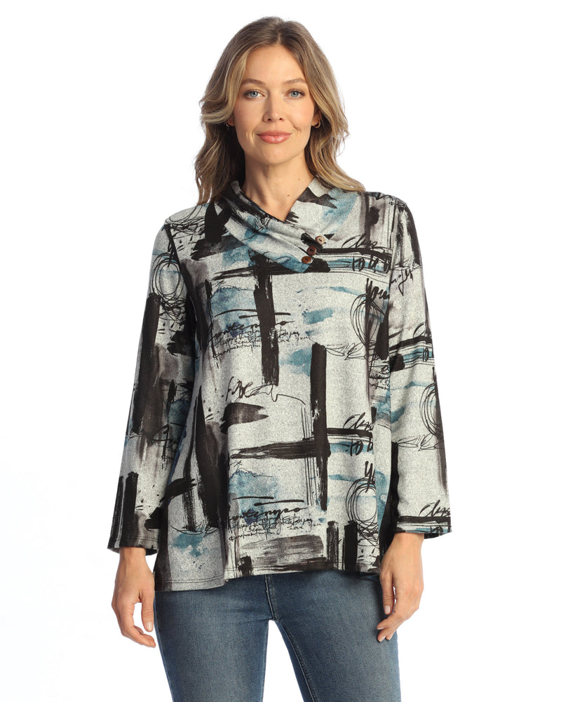 "Contempo" Novelty Brush Gathered Neck Top - NB6-2128
