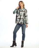 "Contempo" Novelty Brush Gathered Neck Top - NB6-2128