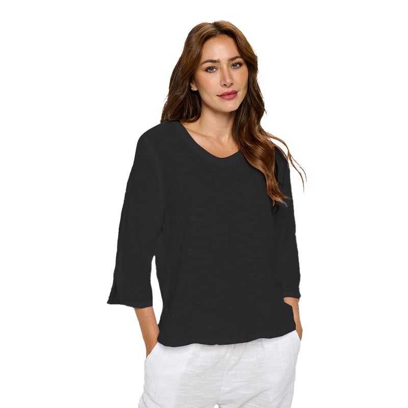 Cotton V-Neck Mineral Wash Tee in Black - NS110-BLK