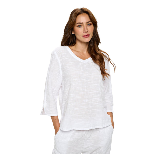 Mineral Wash V-Neck Cotton Top in White - NS110-WHT