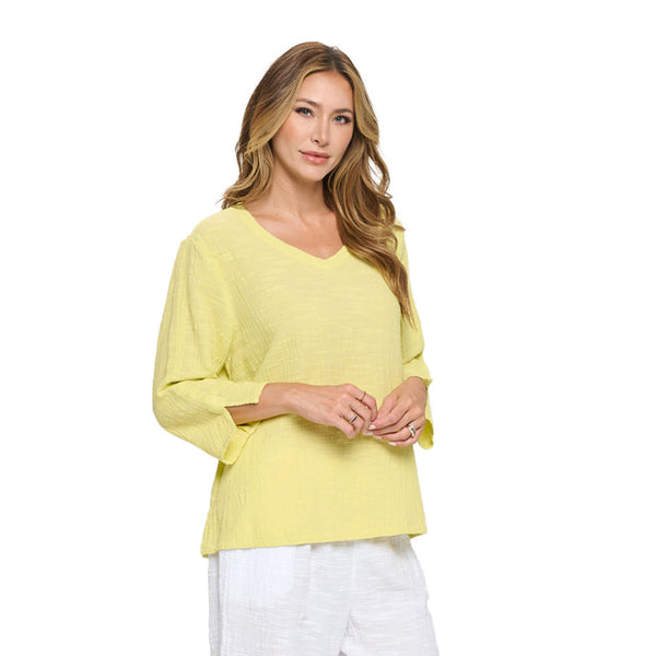 Mineral Wash V-Neck Cotton Top in Lime - NS110-LM