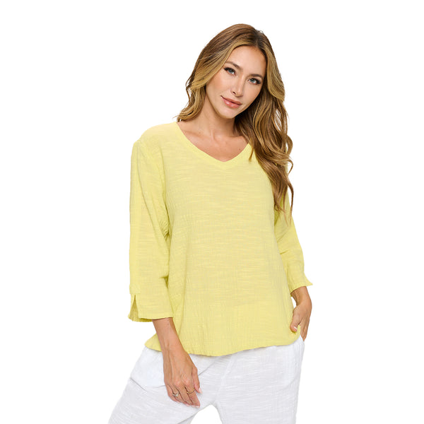 Mineral Wash V-Neck Cotton Top in Lime - NS110-LM