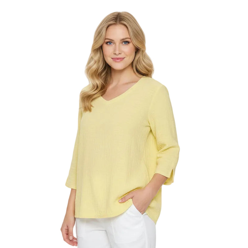 Textured V-Neck Cotton Top in Soft Lime - NS110-LM