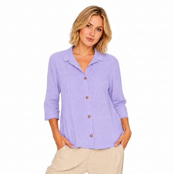 Soft Textured Cotton Button-Front Shirt  - NS117