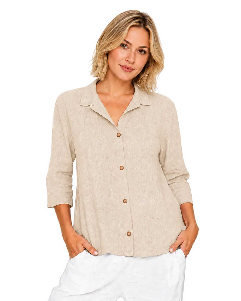 Lightweight Textured Cotton Shirt in Latte - NS117-LT