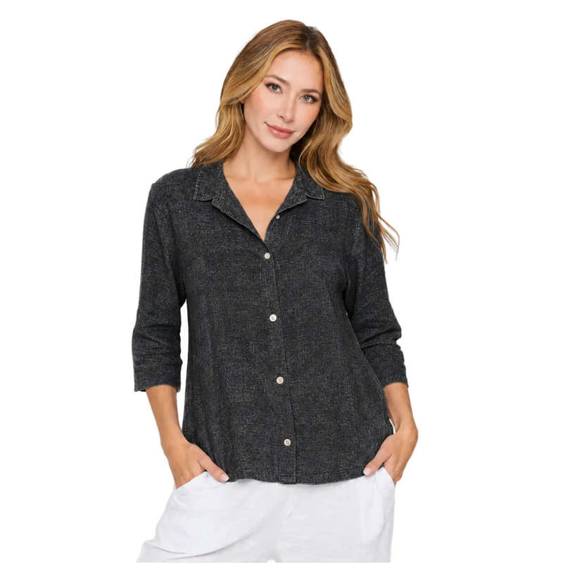 Soft Mineral-Washed Cotton Shirt in Black - NS117-MWBK