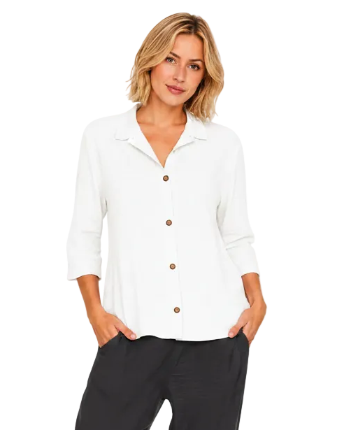 Lightweight Textured Cotton Shirt in White - NS117-WT