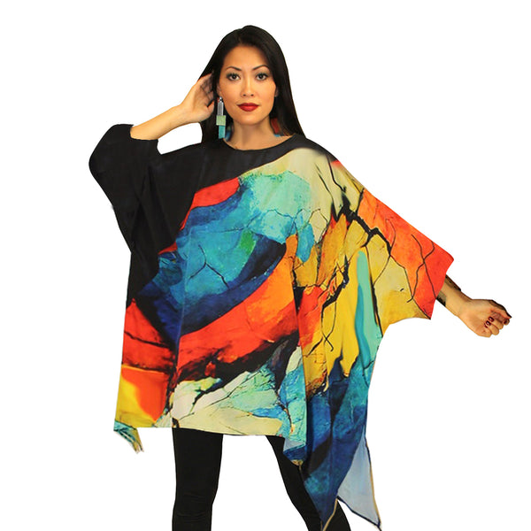 Dilemma Colorblock Print Tunic Top in Black/Multi - NT-40-RA