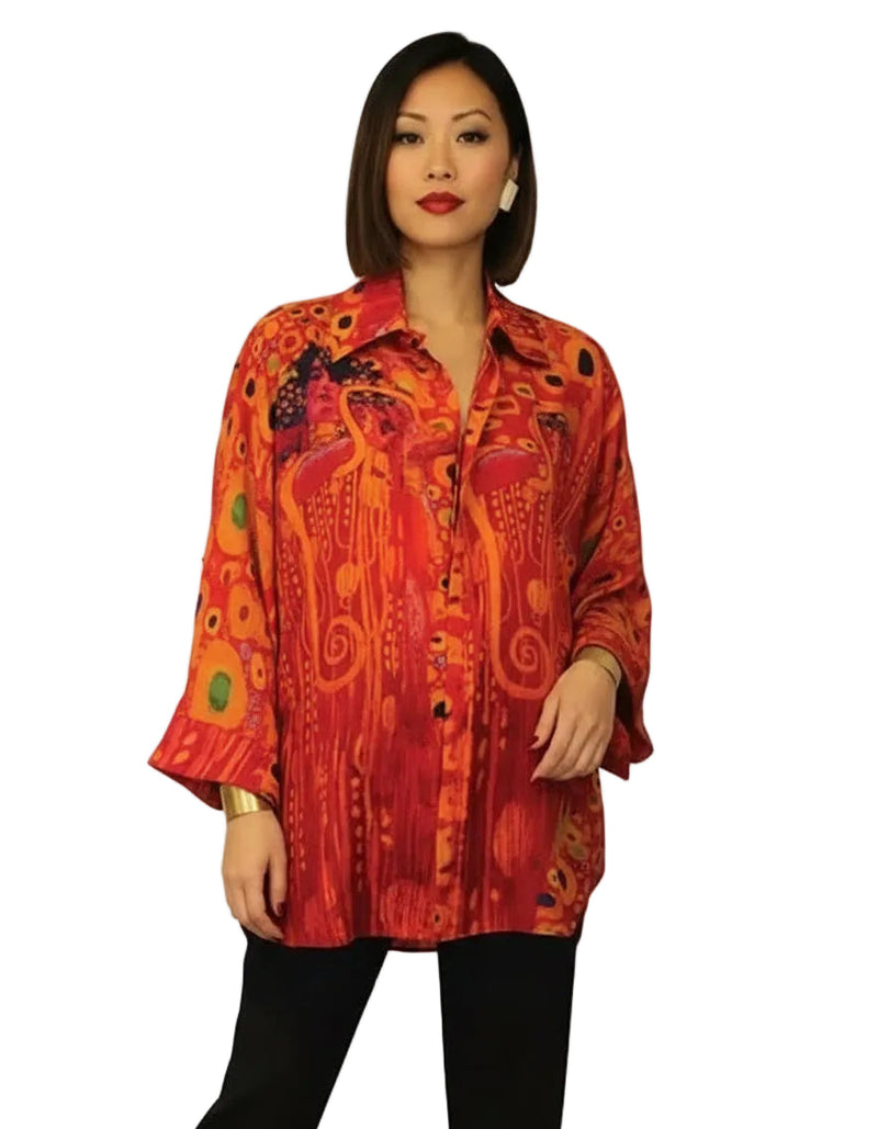 Klimt Inspired Silky Big Shirt/Blouse in Red - FRBS-338-KL