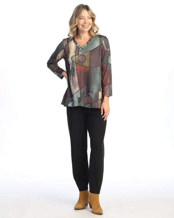 Jess & Jane "Tom Tom" V-Neck Top with Tulip Hem - PS6-1867