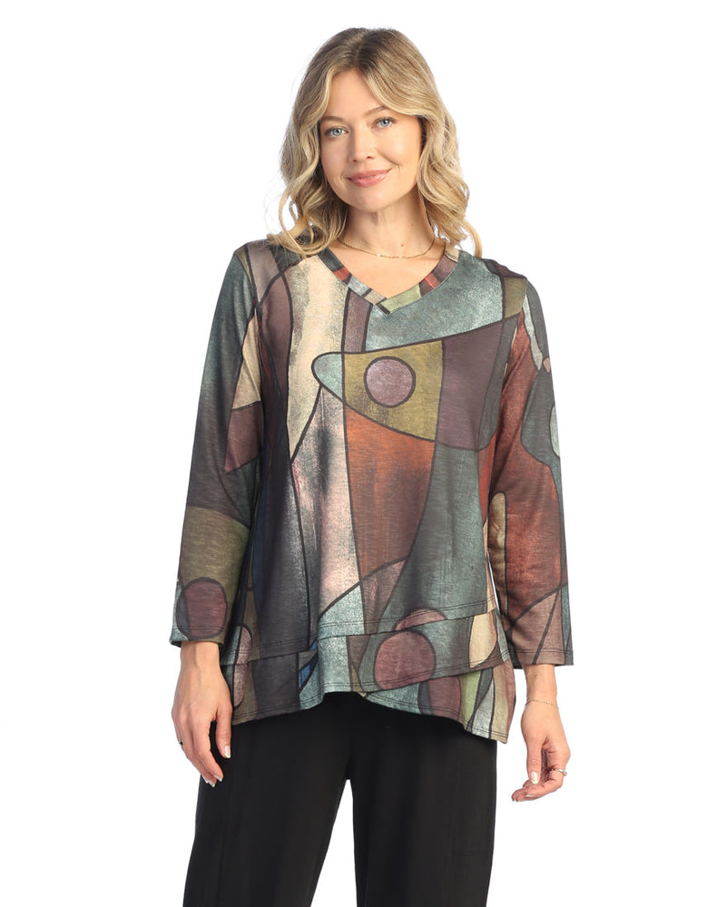 Jess & Jane "Tom Tom" V-Neck Top with Tulip Hem - PS6-1867