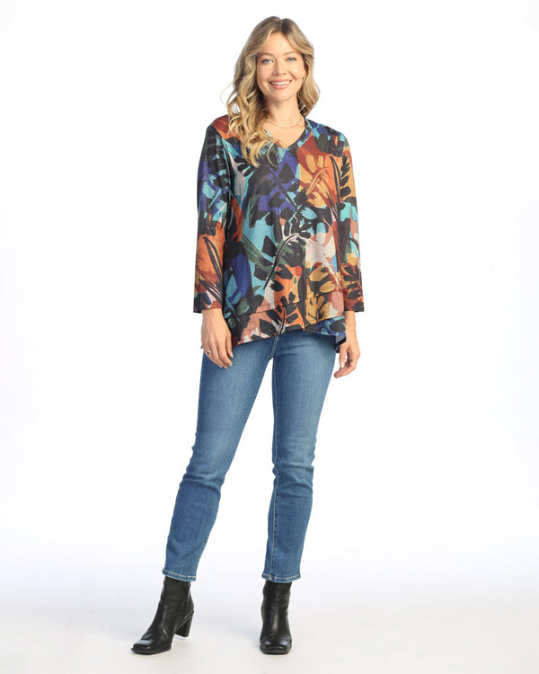 Jess & Jane "Rainforest" V-Neck Top with Tulip Hem - PS6-1960